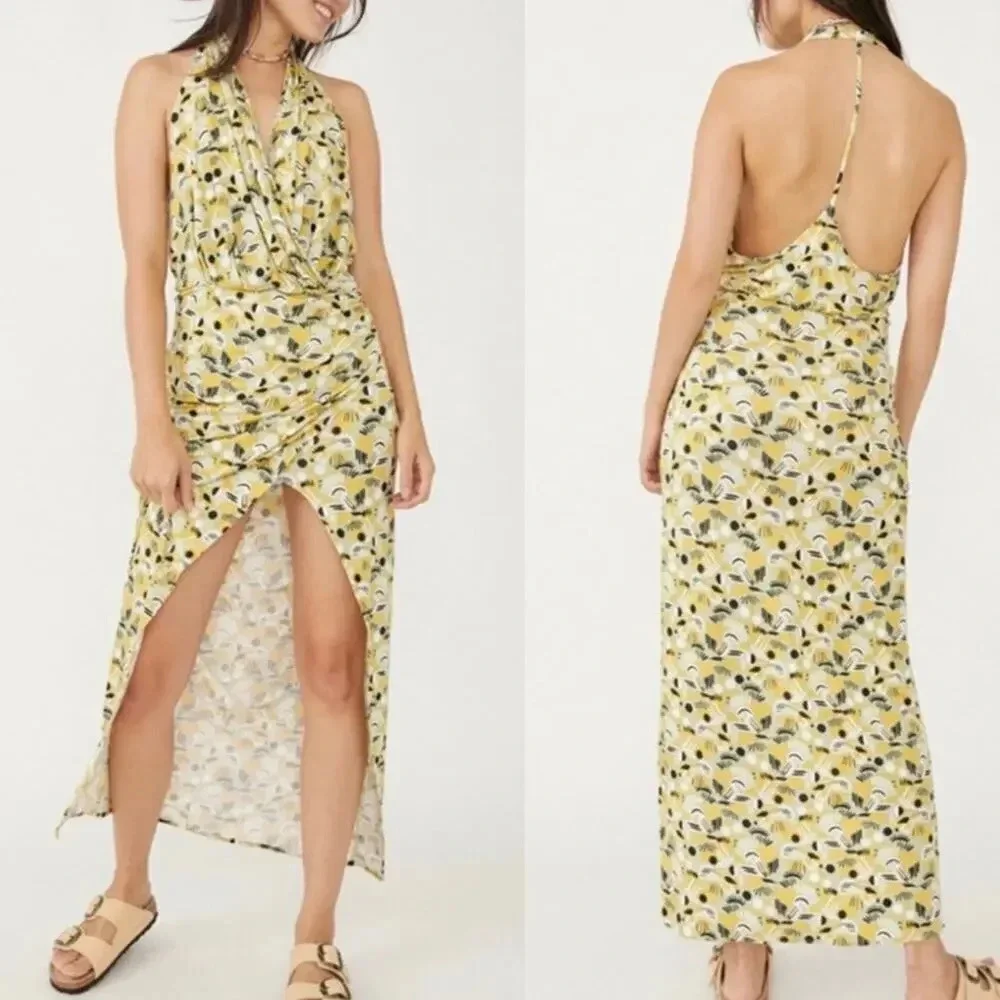NEW Free People Women Large Apple Mint Green Daria Halter Maxi Dress